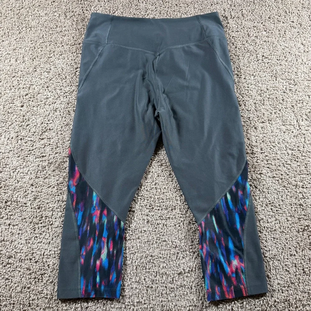 Nike Dri-FIT Gray Abstract Crop Leggings Large Activewear gym Colorful workout‎